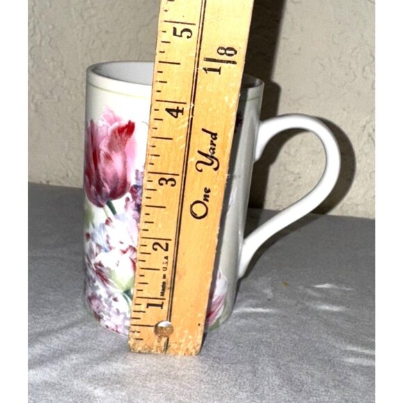 Set Of 2 Ceramic Mugs With Floral & Vine Patterns Red & Multicolor 12 Oz & 16 Oz - Picture 9 of 11